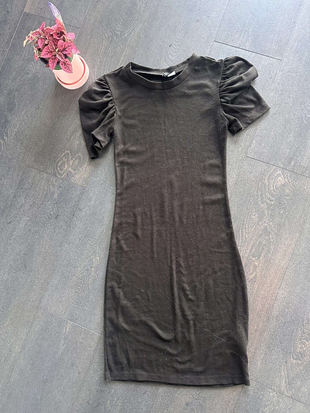 Black Puff Sleeve Ribbed Dress - photo 2