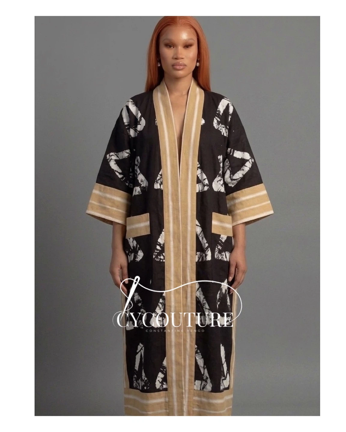 Long Kimono Robe - Aso oke kimono