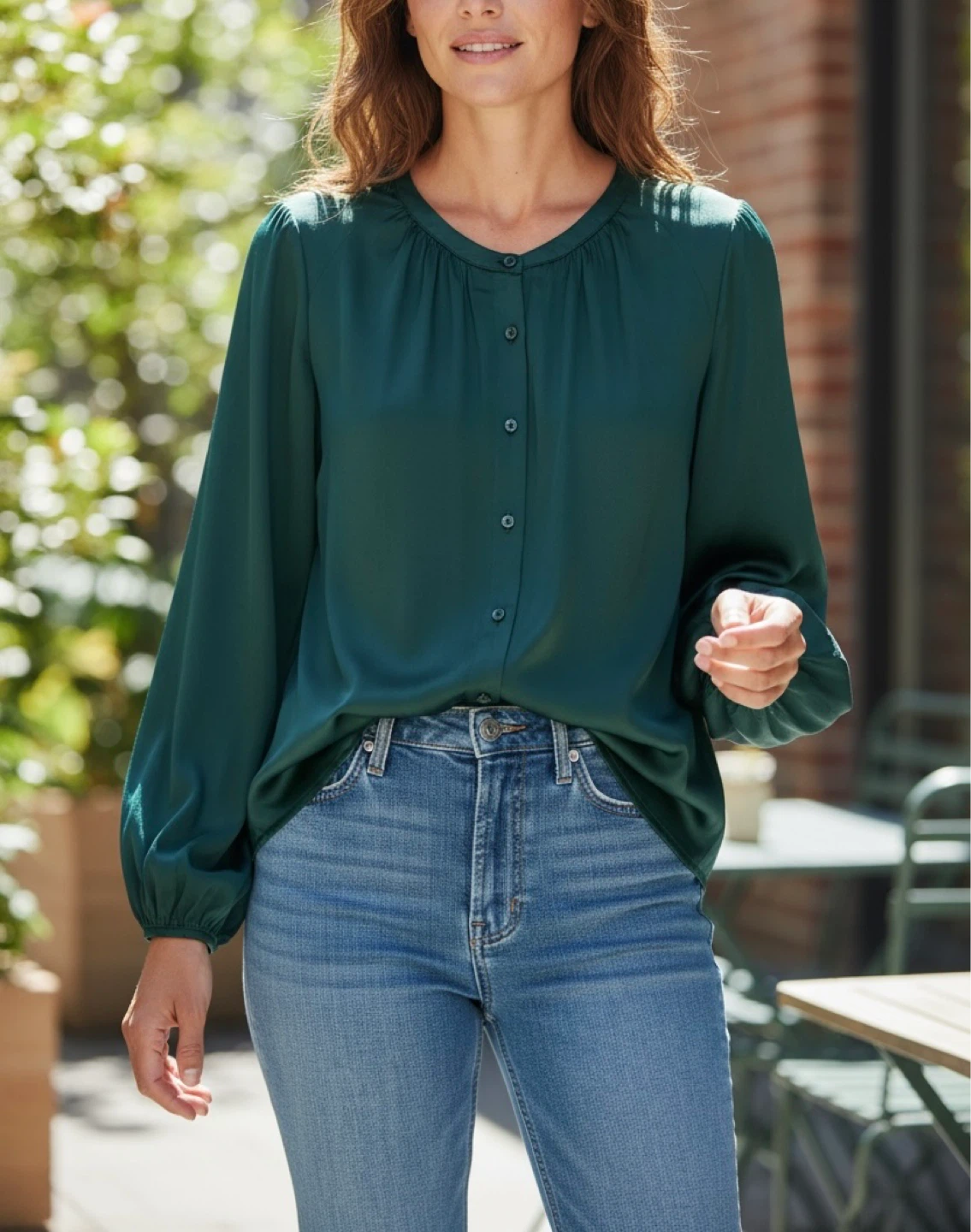 A New Day Green Button Front Blouse - Size L