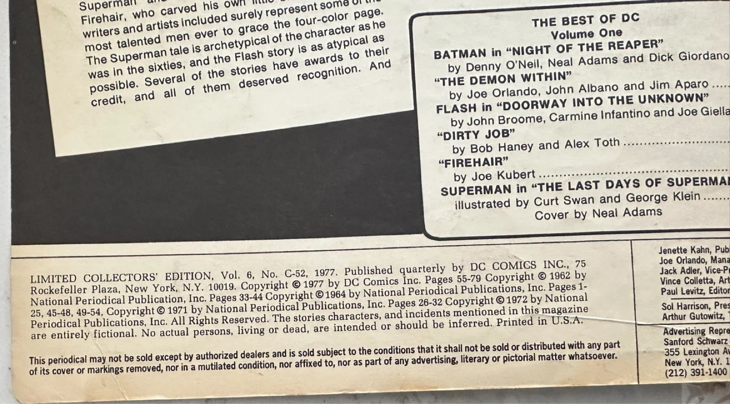 1977 Limited Collector’s Ed. Best of DC Vol. 1, Issue C-52 - photo 4