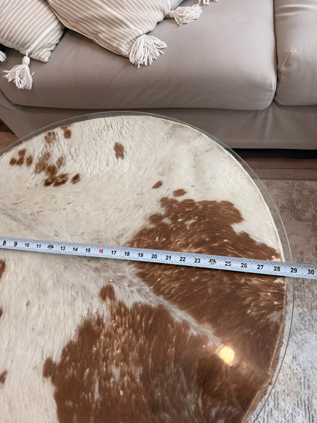 Round Cowhide Coffee Table with Glass Top - photo 5