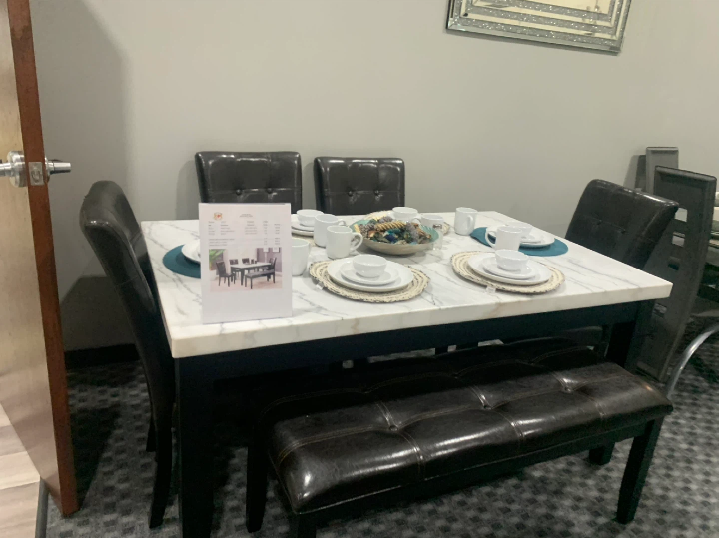 Marble Top Dining Table with Chairs and Bench