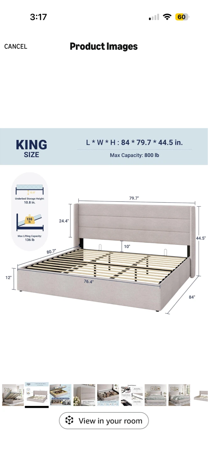 New In box King Size Upholstered Platform Bed Frame with Storage - photo 2