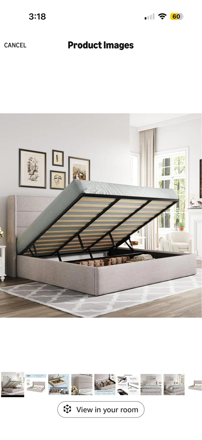 New In box King Size Upholstered Platform Bed Frame with Storage