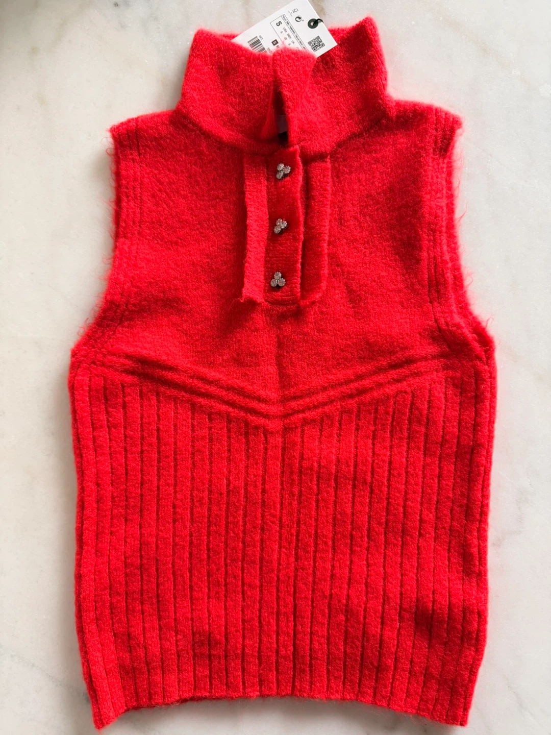 Zara Red Sleeveless Collared Knit Vest - photo 2