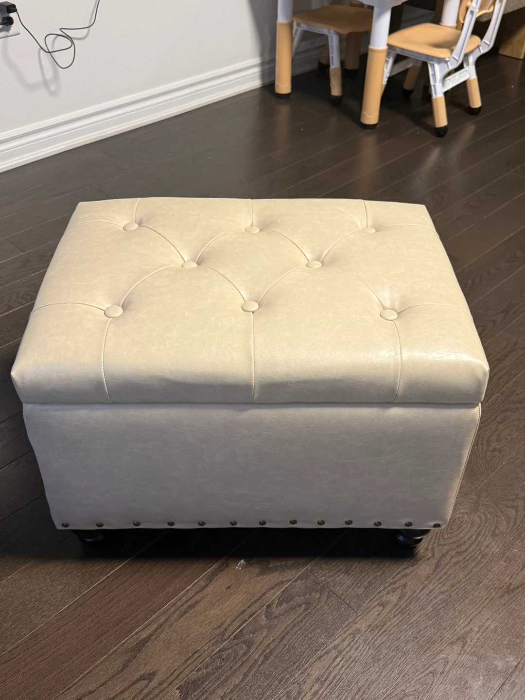 Cream Faux Leather Storage Ottoman Footrest - photo 2