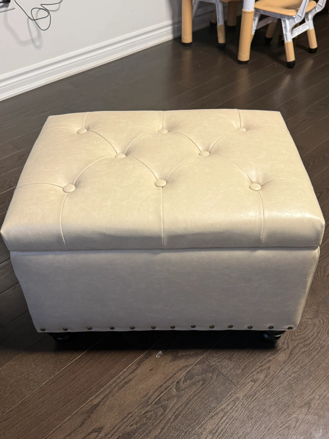 Cream Faux Leather Storage Ottoman Footrest - photo 3