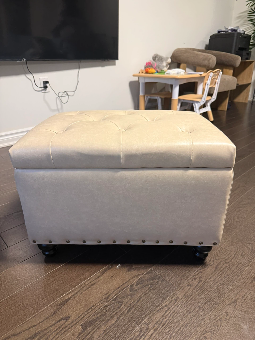 Cream Faux Leather Storage Ottoman Footrest - photo 4
