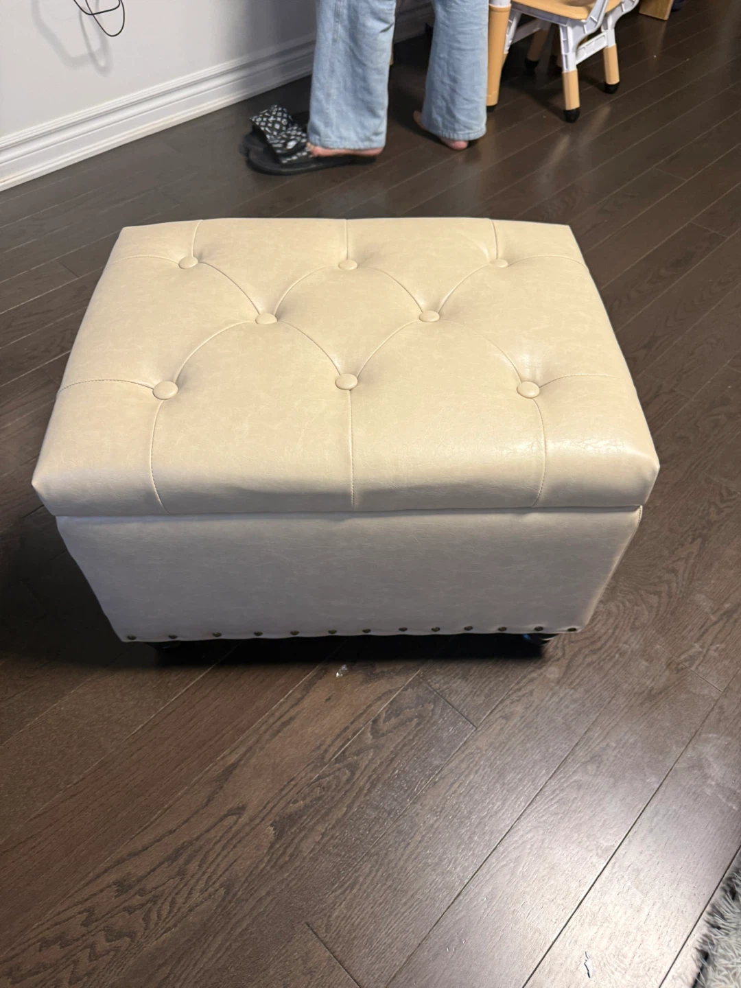 Cream Faux Leather Storage Ottoman Footrest
