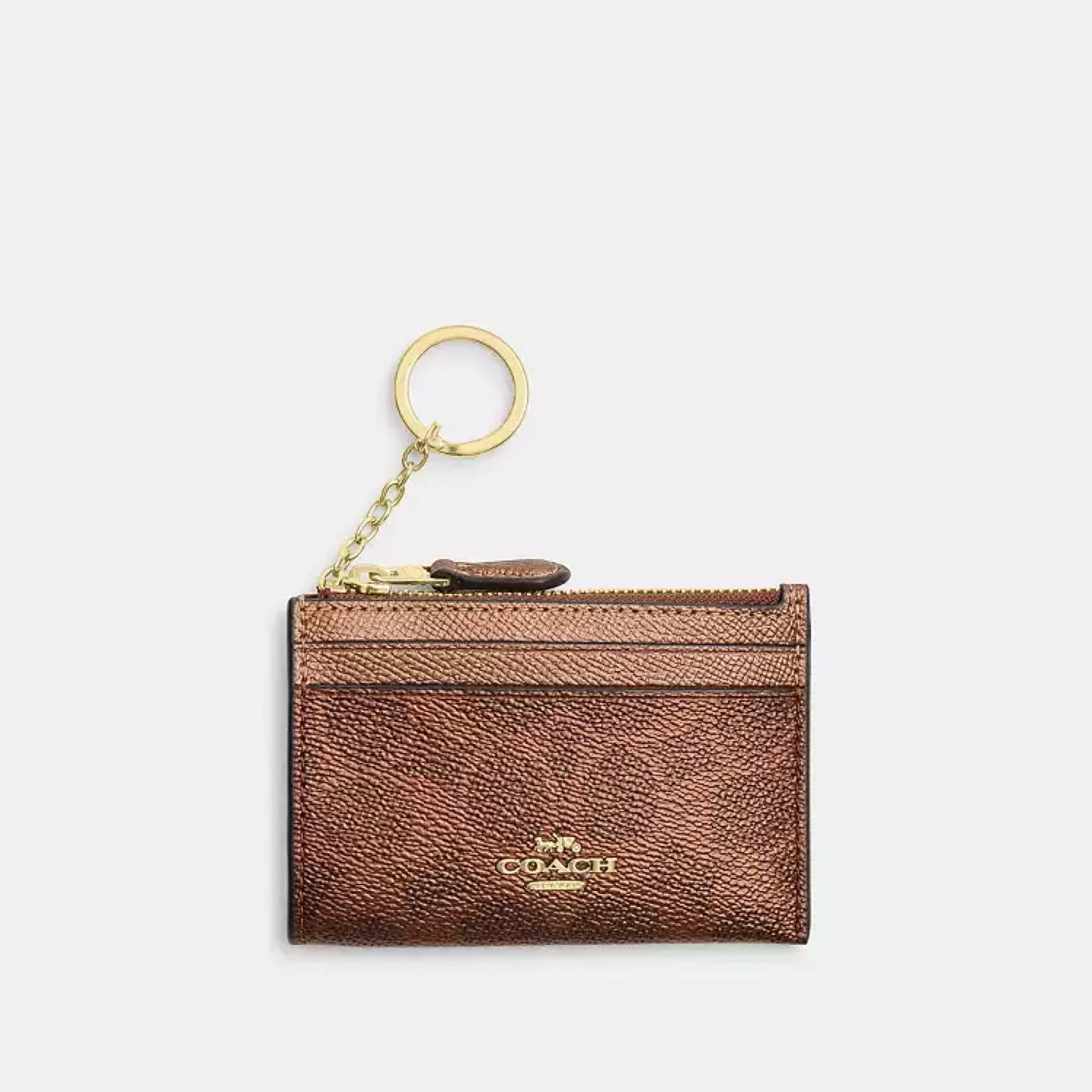 Coach Metallic Brown Card Holder with Keychain