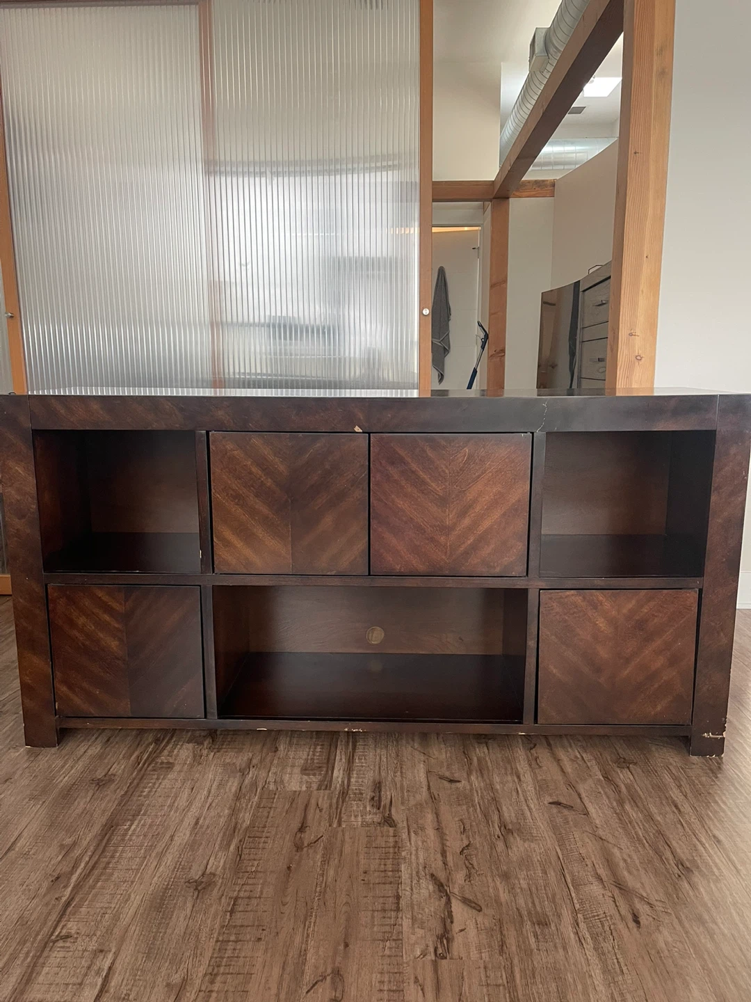 Dark Wood Media Console with Doors and Shelves - photo 2