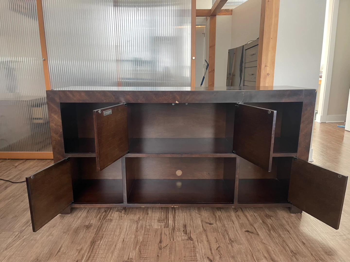 Dark Wood Media Console with Doors and Shelves - photo 4