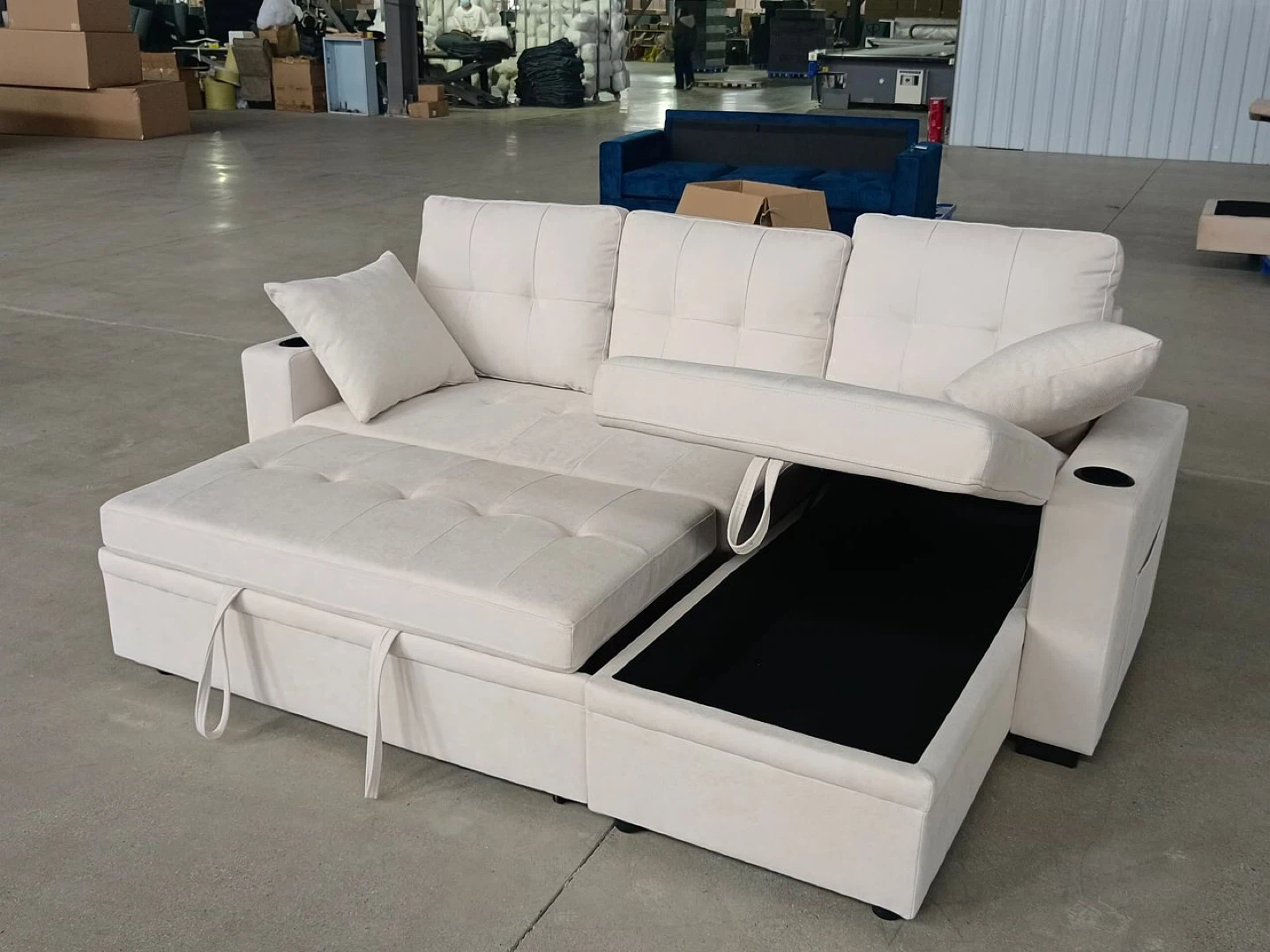 Sectional Sofa with Storage and Pull-Out Bed