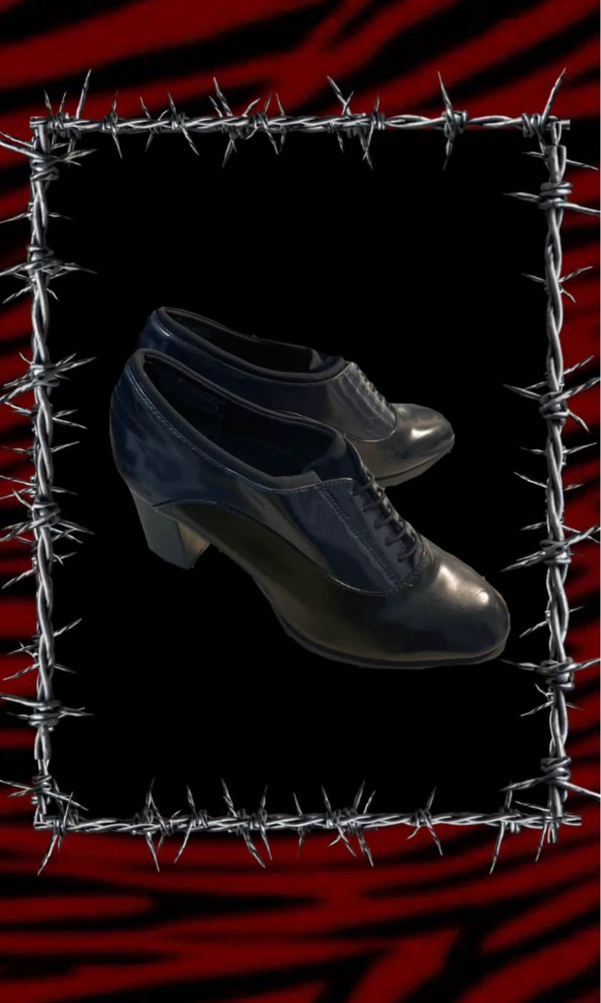 black leather lace up oxfords with a 2.5" heel