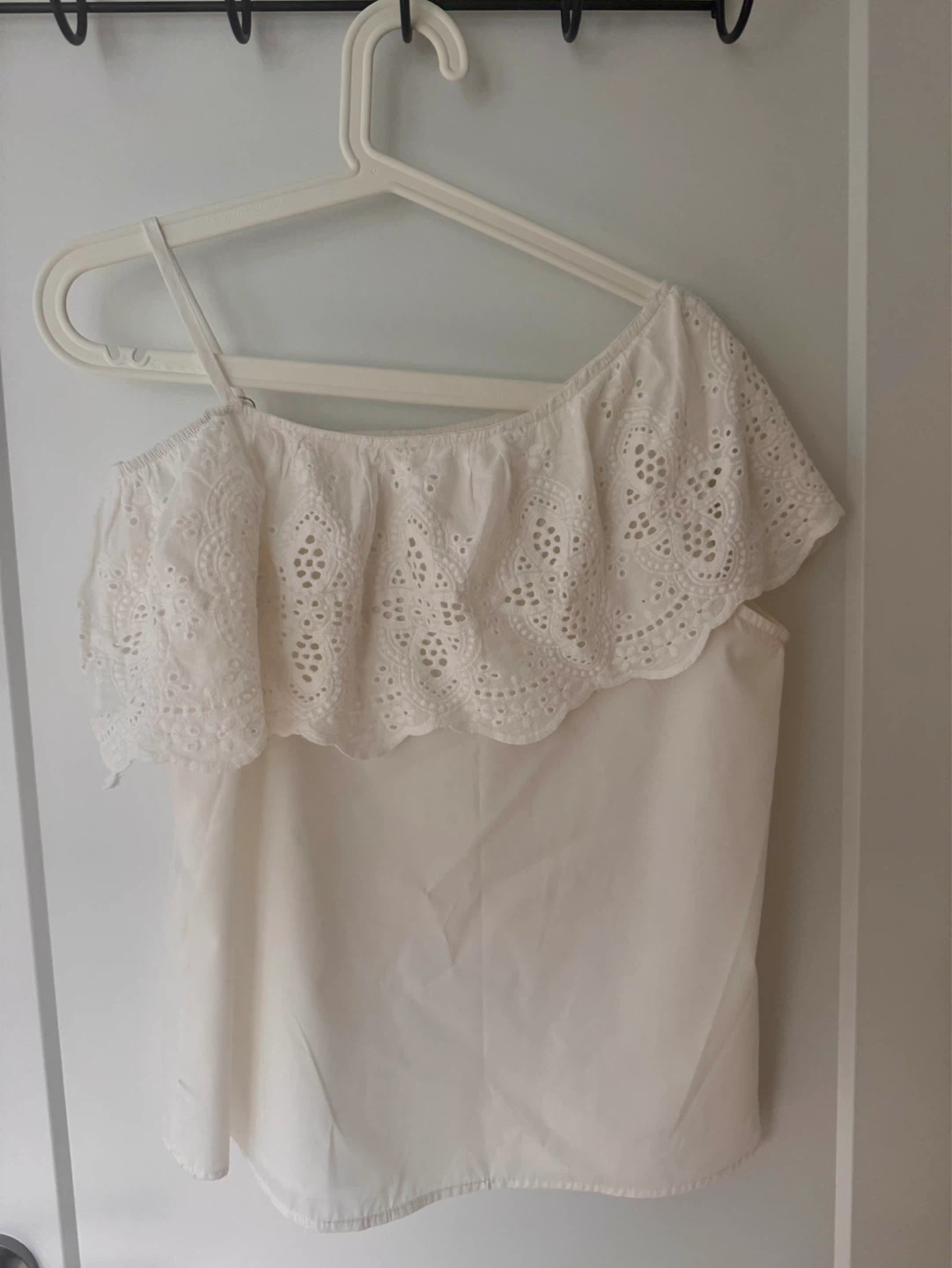 White One-Shoulder Eyelet Blouse