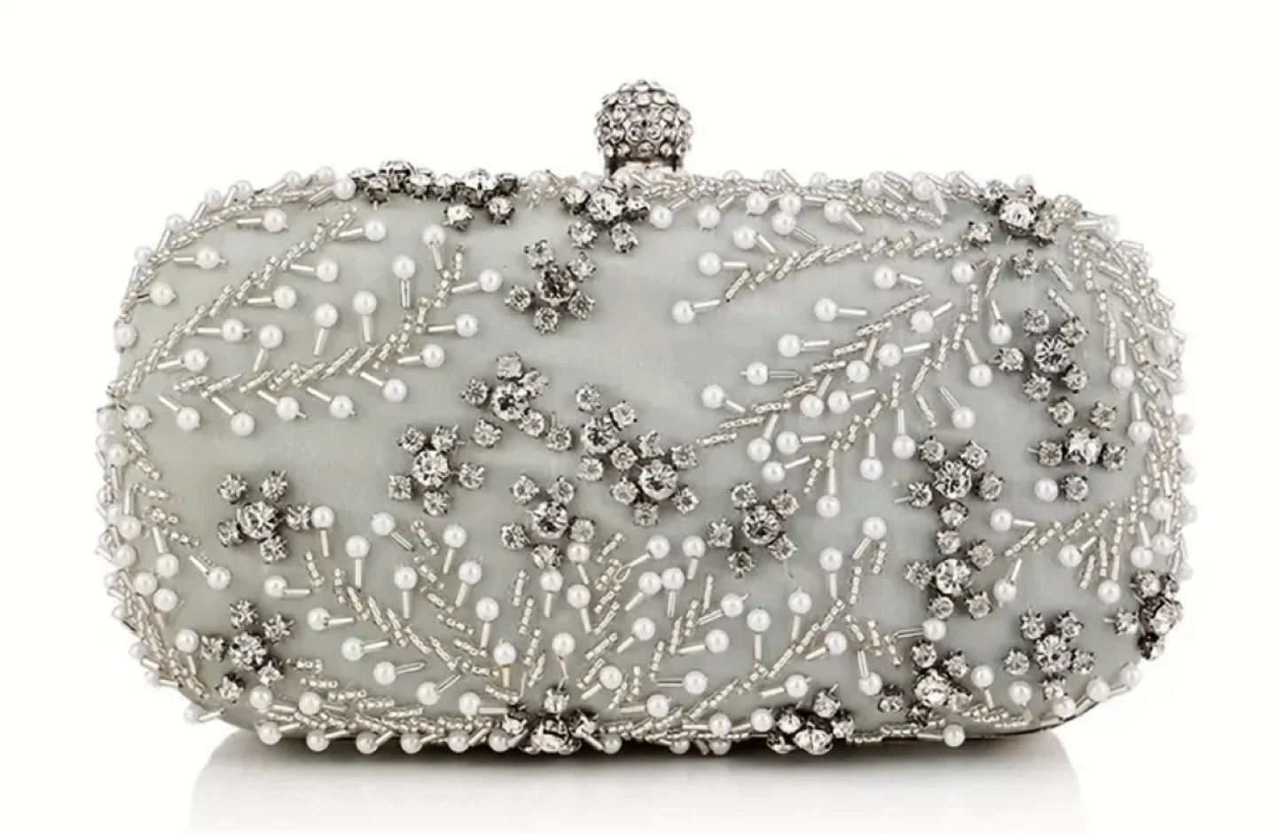 Grey Beaded Clutch Evening Bag with Rhinestones