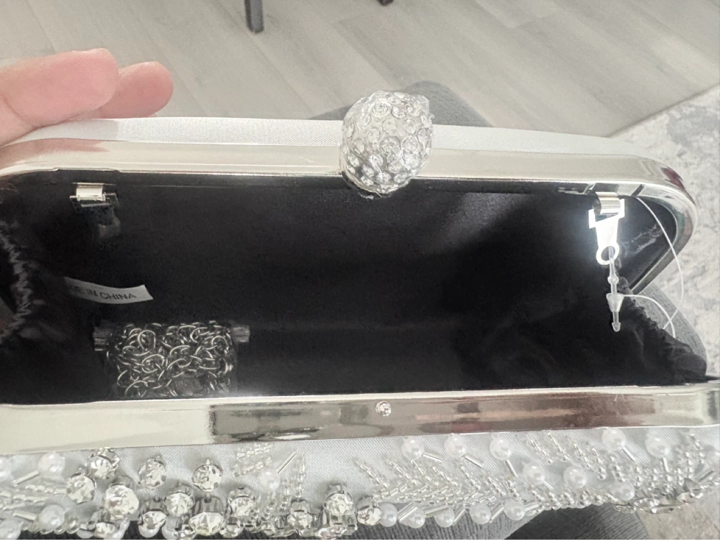Grey Beaded Clutch Evening Bag with Rhinestones - photo 5