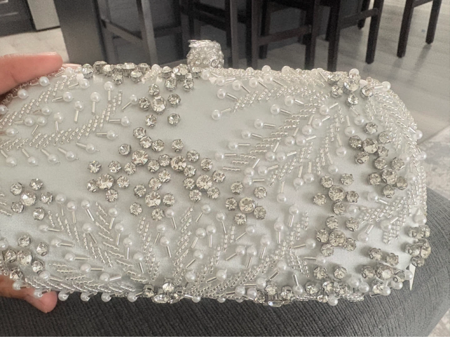 Grey Beaded Clutch Evening Bag with Rhinestones - photo 4