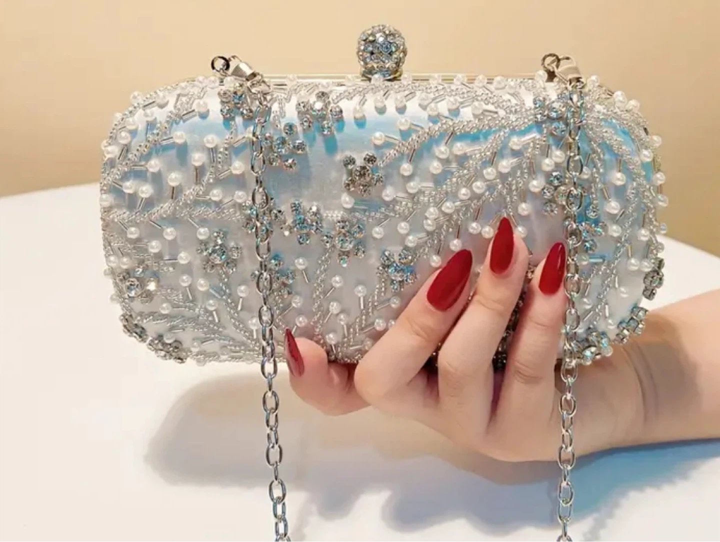 Grey Beaded Clutch Evening Bag with Rhinestones - photo 2