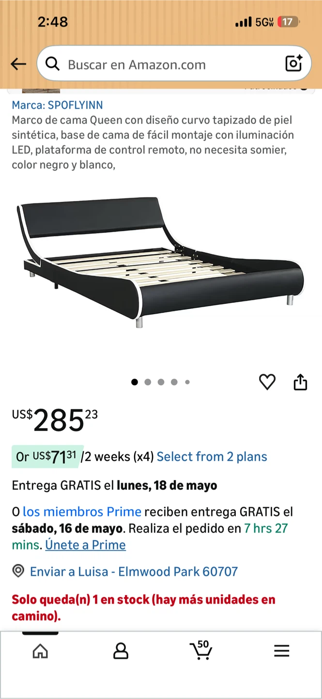 Queen Size Curved Faux Leather Platform Bed Frame - photo 3