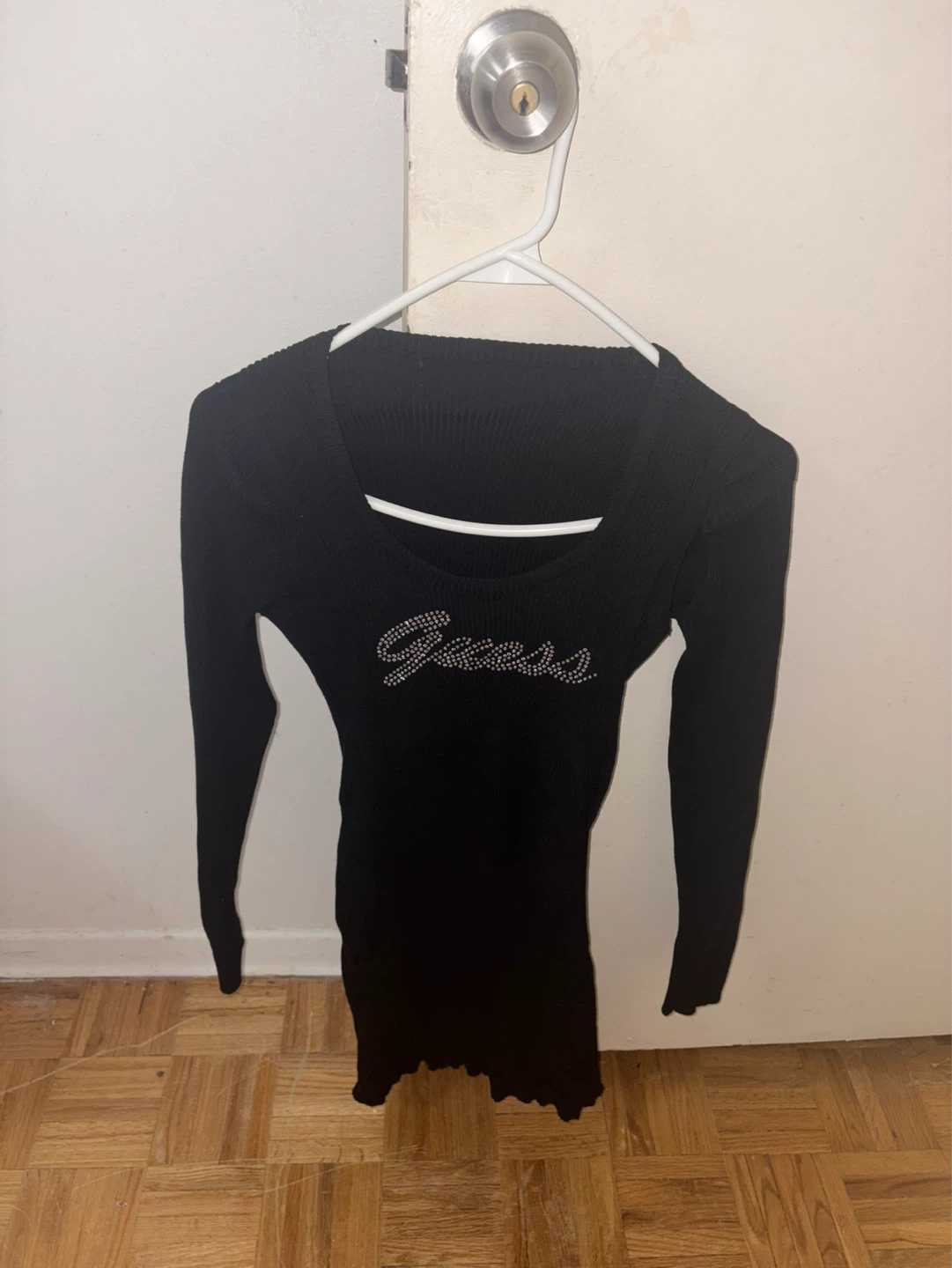 Guess Black Long Sleeve Dress with Rhinestone Logo