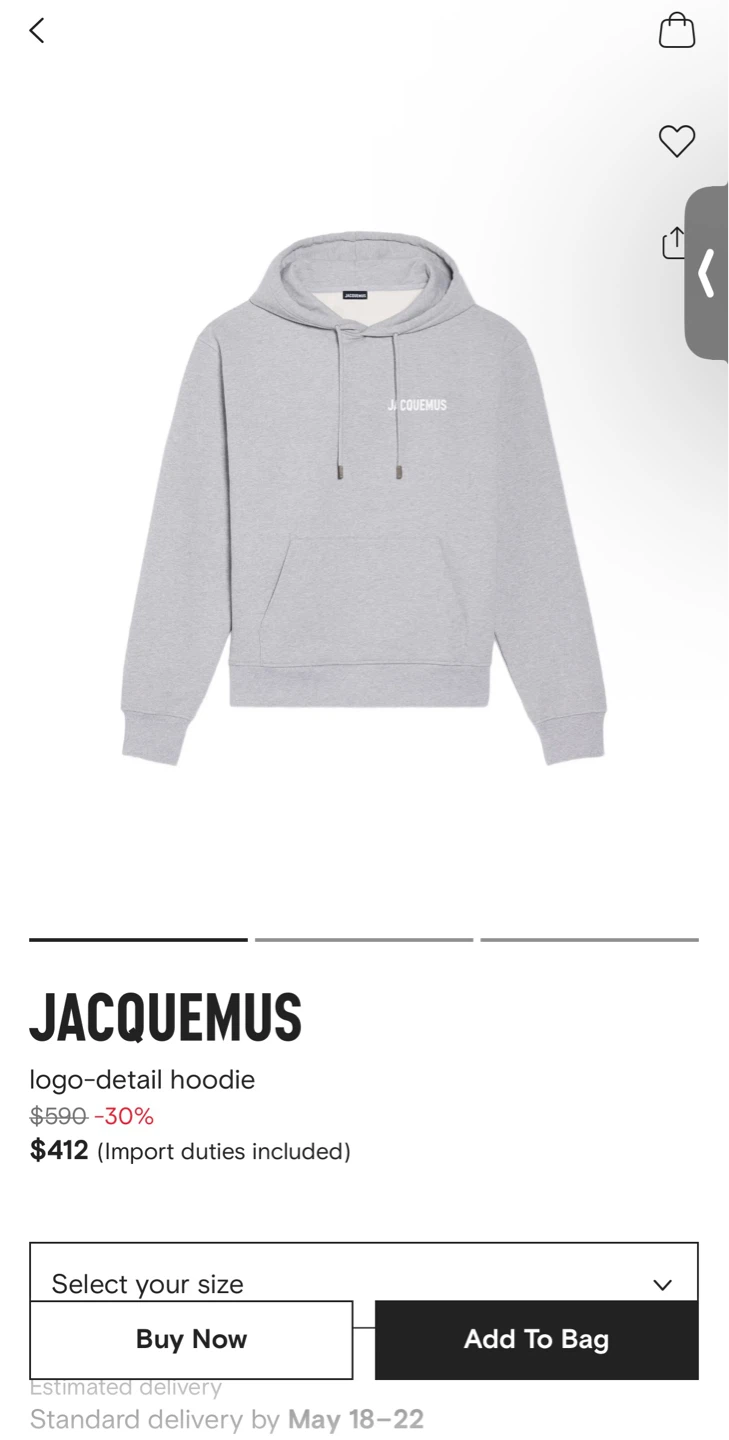 JACQUEMUS Hoodie Grey Size S