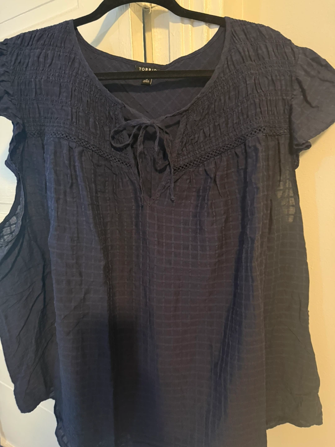 Torrid Navy Blue Textured Peasant Blouse Size 3