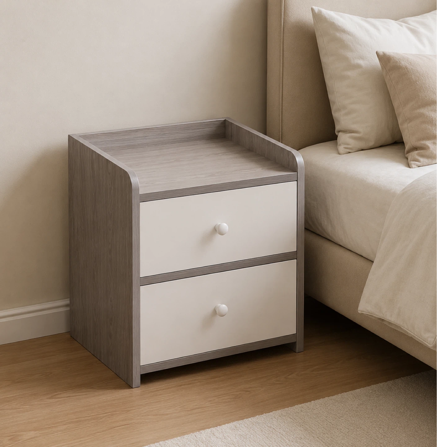 White and Grey 2-Drawer Nightstand