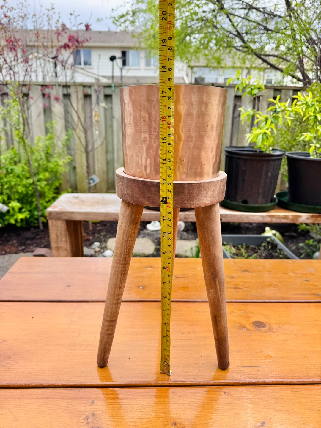 Plant Stand - Copper Planter on Wooden Stand - photo 4