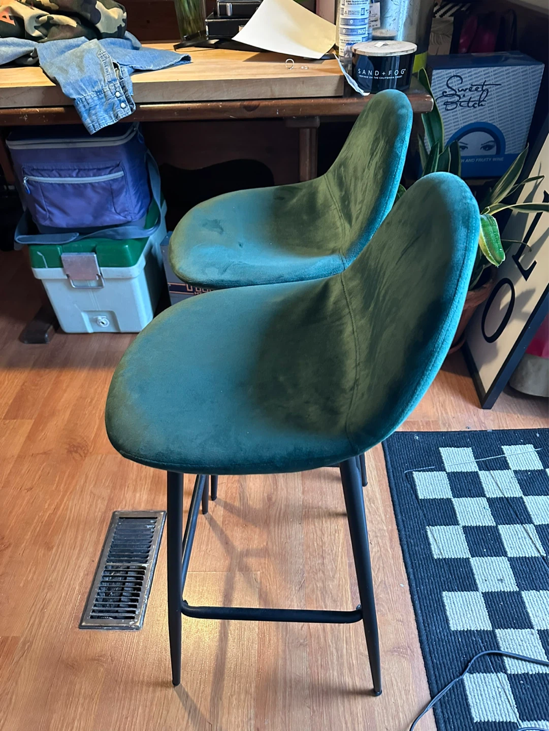 Green Velvet Bar Stools (Set of 2) - photo 3