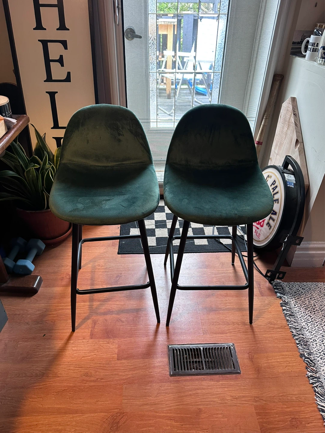 Green Velvet Bar Stools (Set of 2)