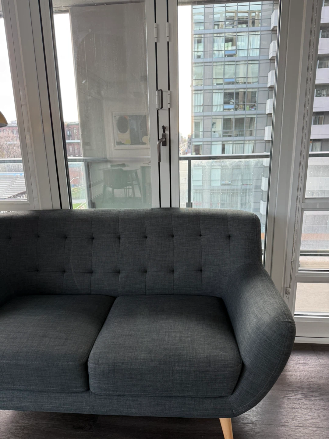 Grey Tufted Loveseat Sofa