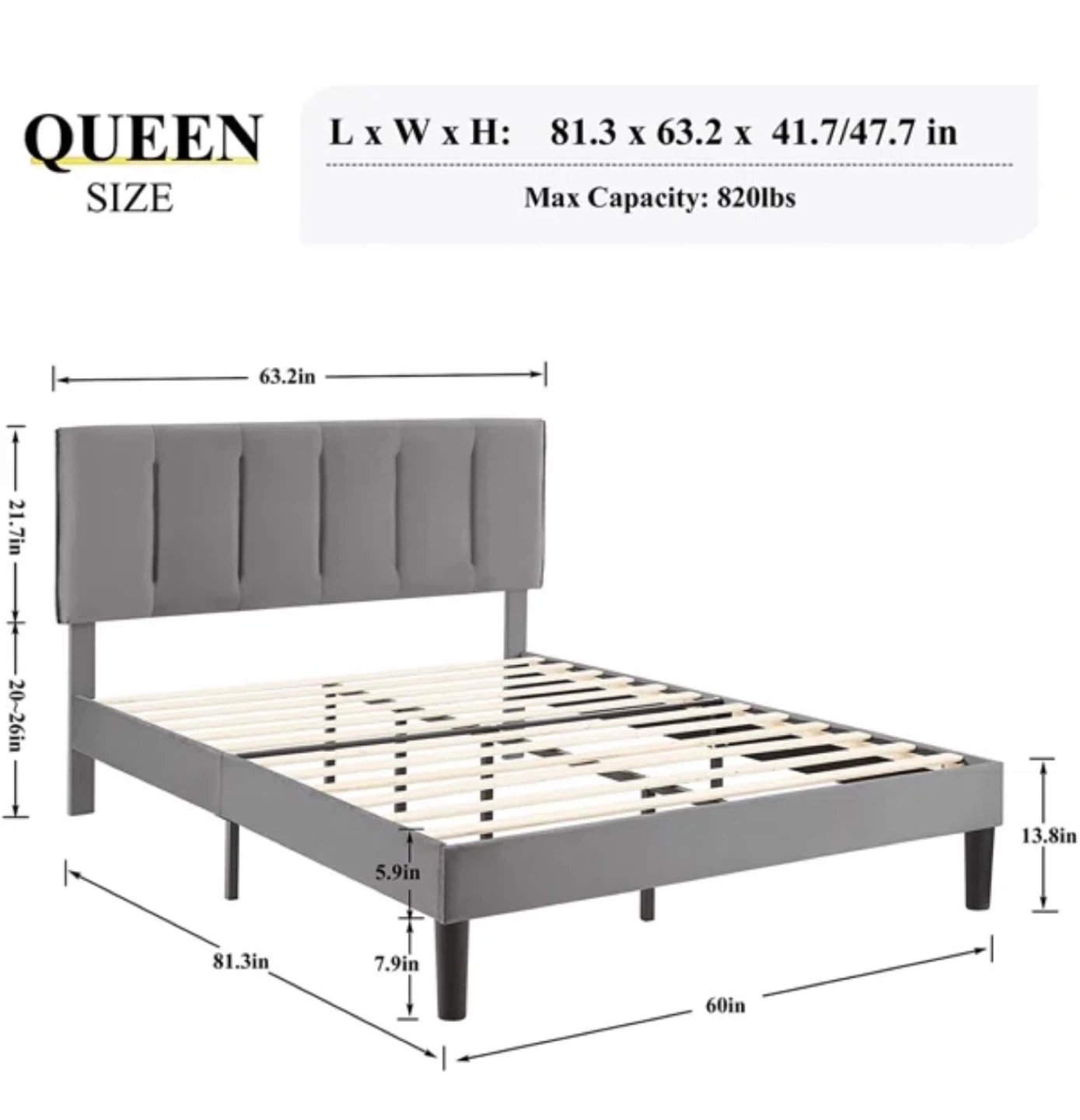 Queen Size Upholstered Bed Frame – Like New ✨ - photo 3