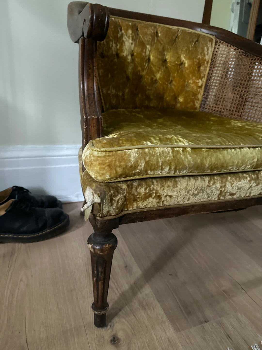 Vintage Cane Back Armchair - Gold Velvet - photo 2
