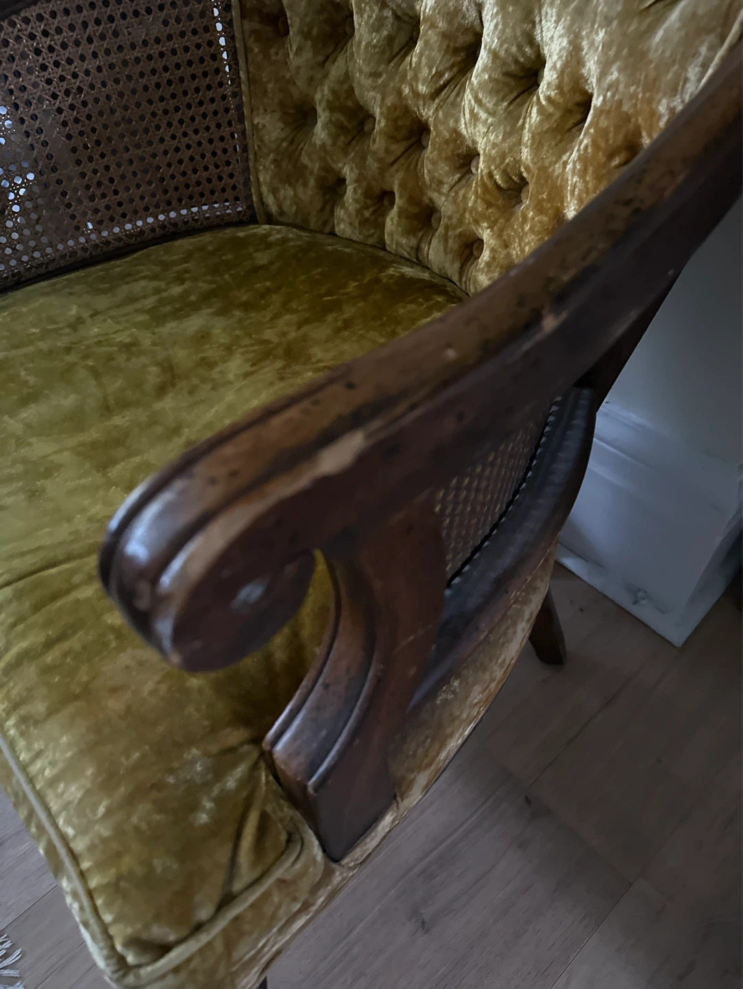 Vintage Cane Back Armchair - Gold Velvet - photo 3