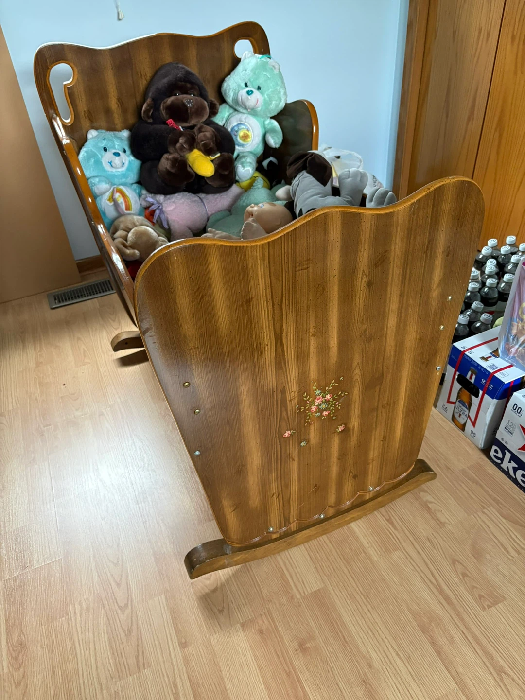 Vintage Wooden Baby Cradle with Stuffed Animals - photo 3