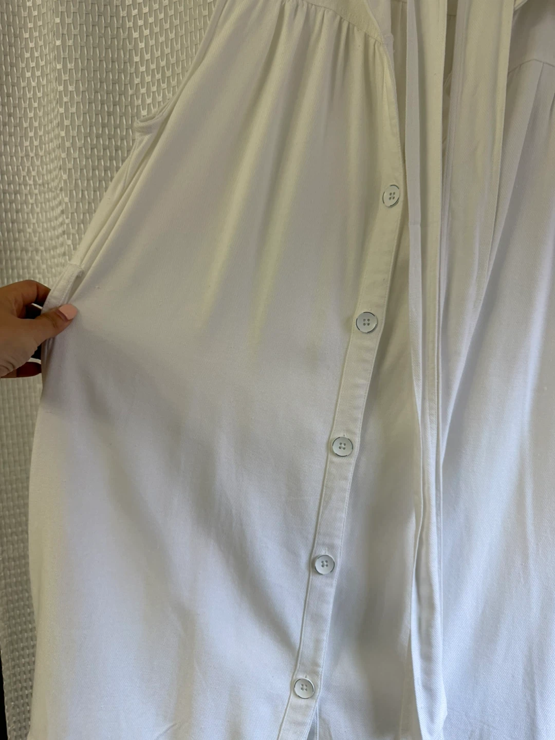 Chaps Sleeveless Button-Up Dress with Tie Neck - White, Size L - photo 3