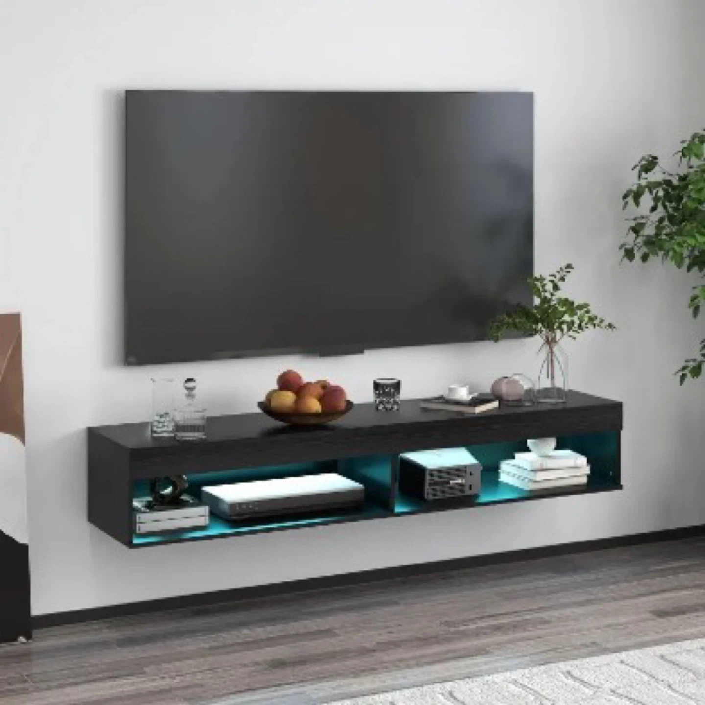 HOMCOM Wall Mounted TV Stand with Storage and LED Lights