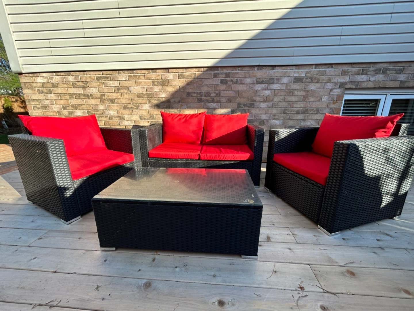 Wicker Patio Set with Red Cushions