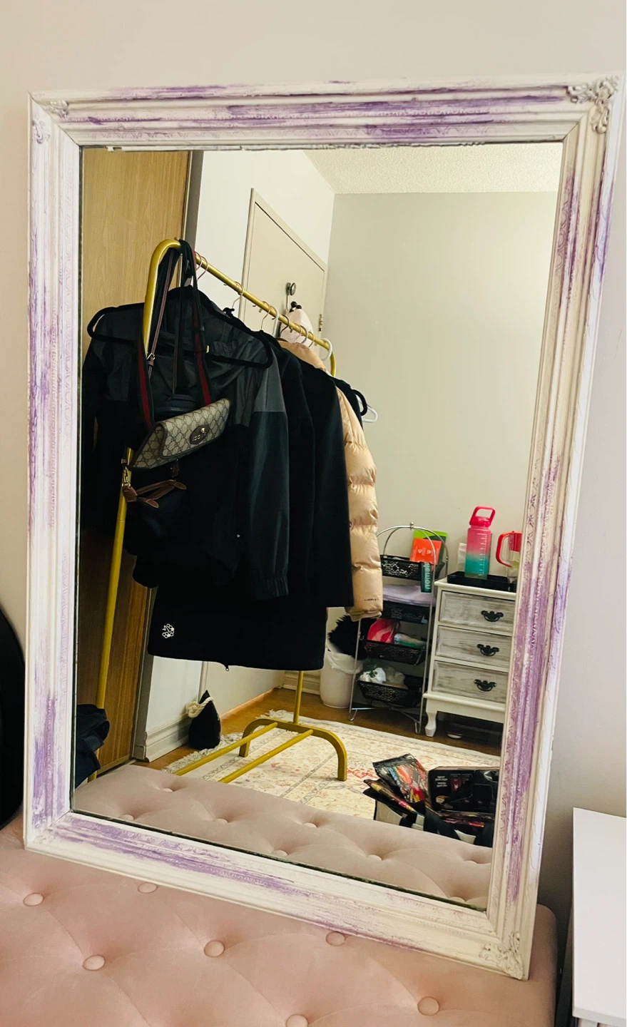 Ornate White & Purple Accent Mirror