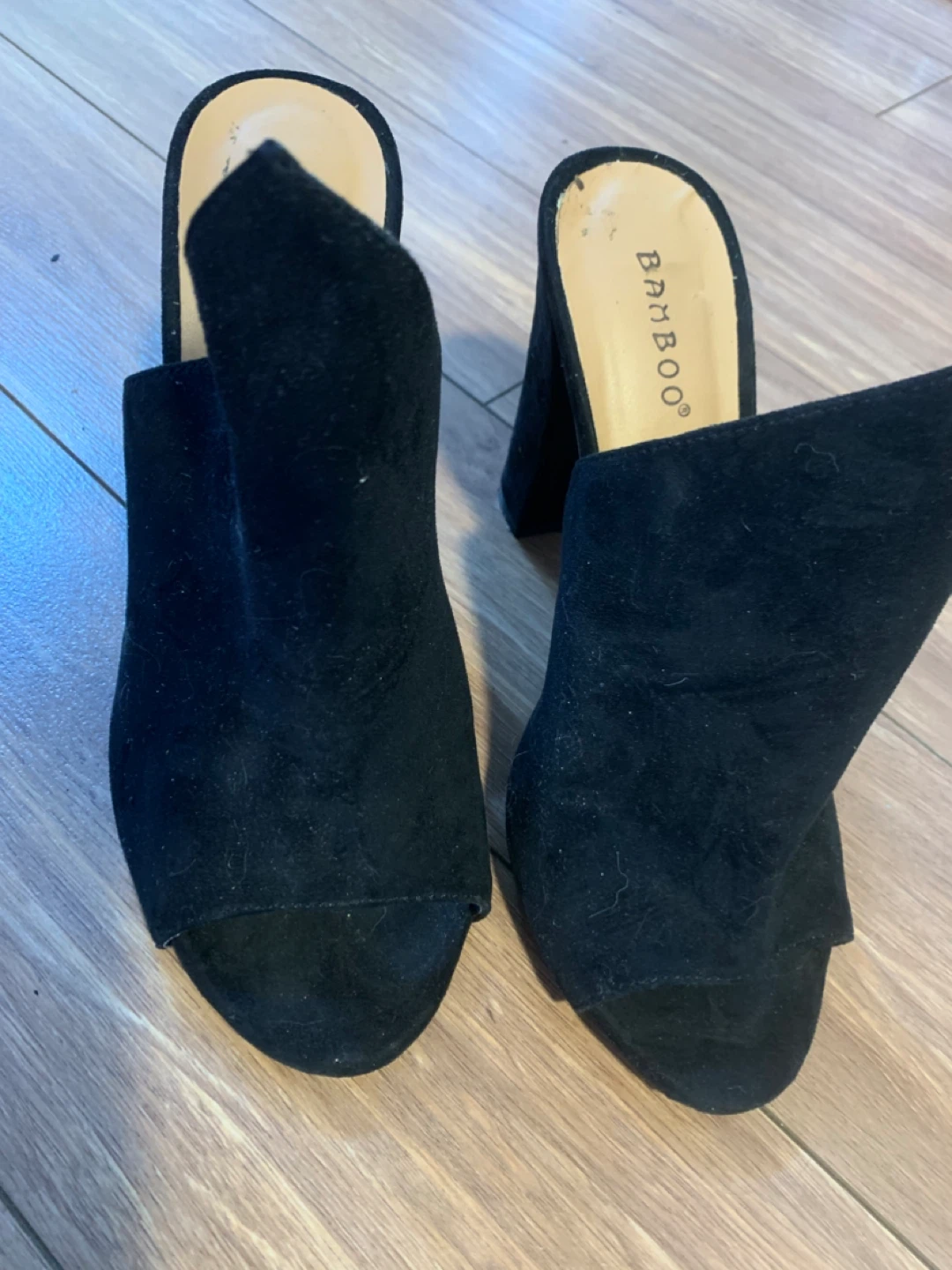 Bamboo Black Suede Block Heel Mules - photo 2