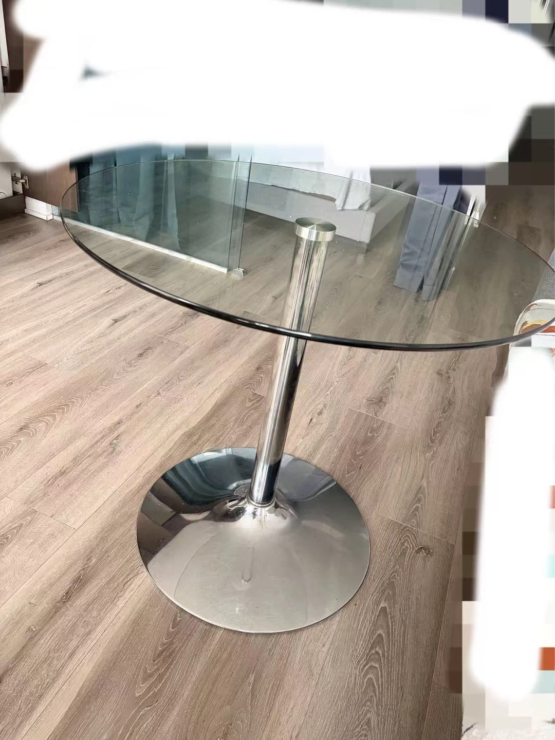 Glass Top Dining Table with Chrome Pedestal Base