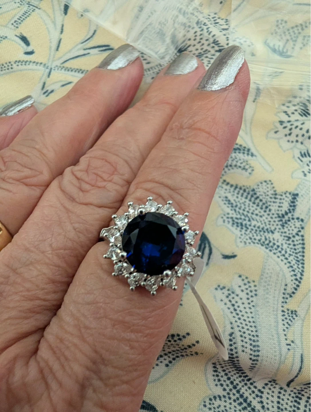 Blue Gemstone Cocktail Ring with Clear Accent Stones