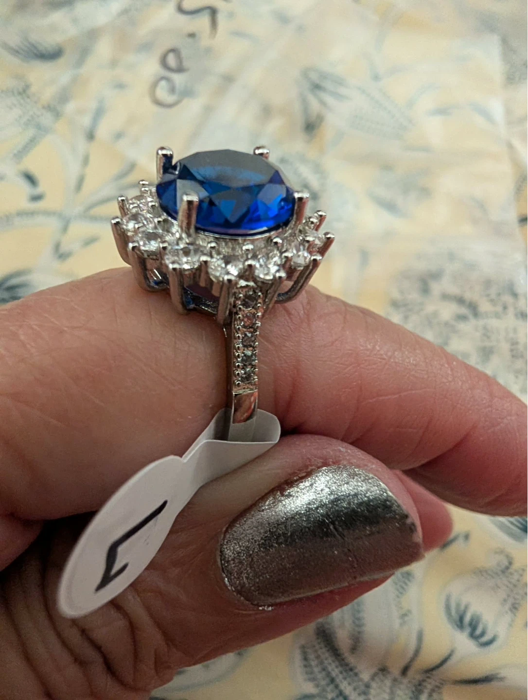 Blue Gemstone Cocktail Ring with Clear Accent Stones - photo 2