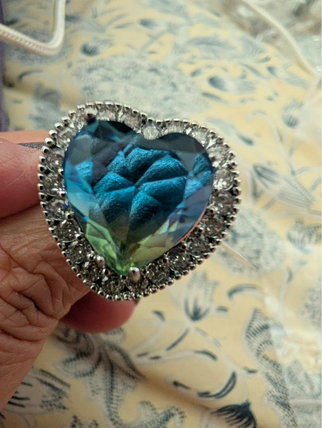Heart Cut Blue Crystal Statement Ring