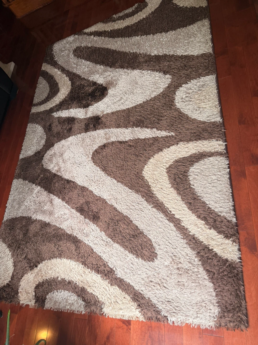 Shag Area Rug - Brown and Cream Swirl Pattern