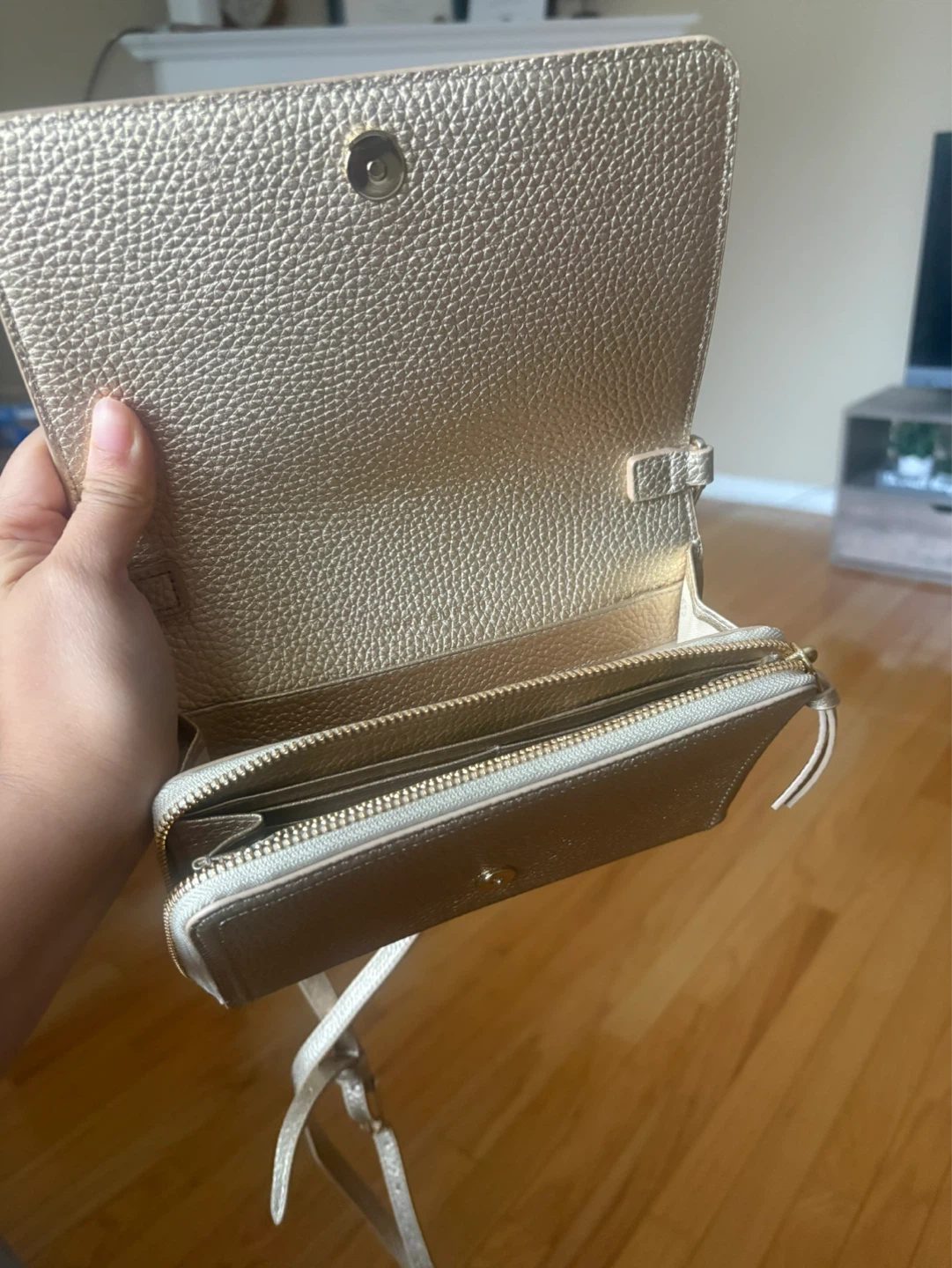 Tory Burch Gold Pebble Leather Wallet Crossbody Bag - photo 3
