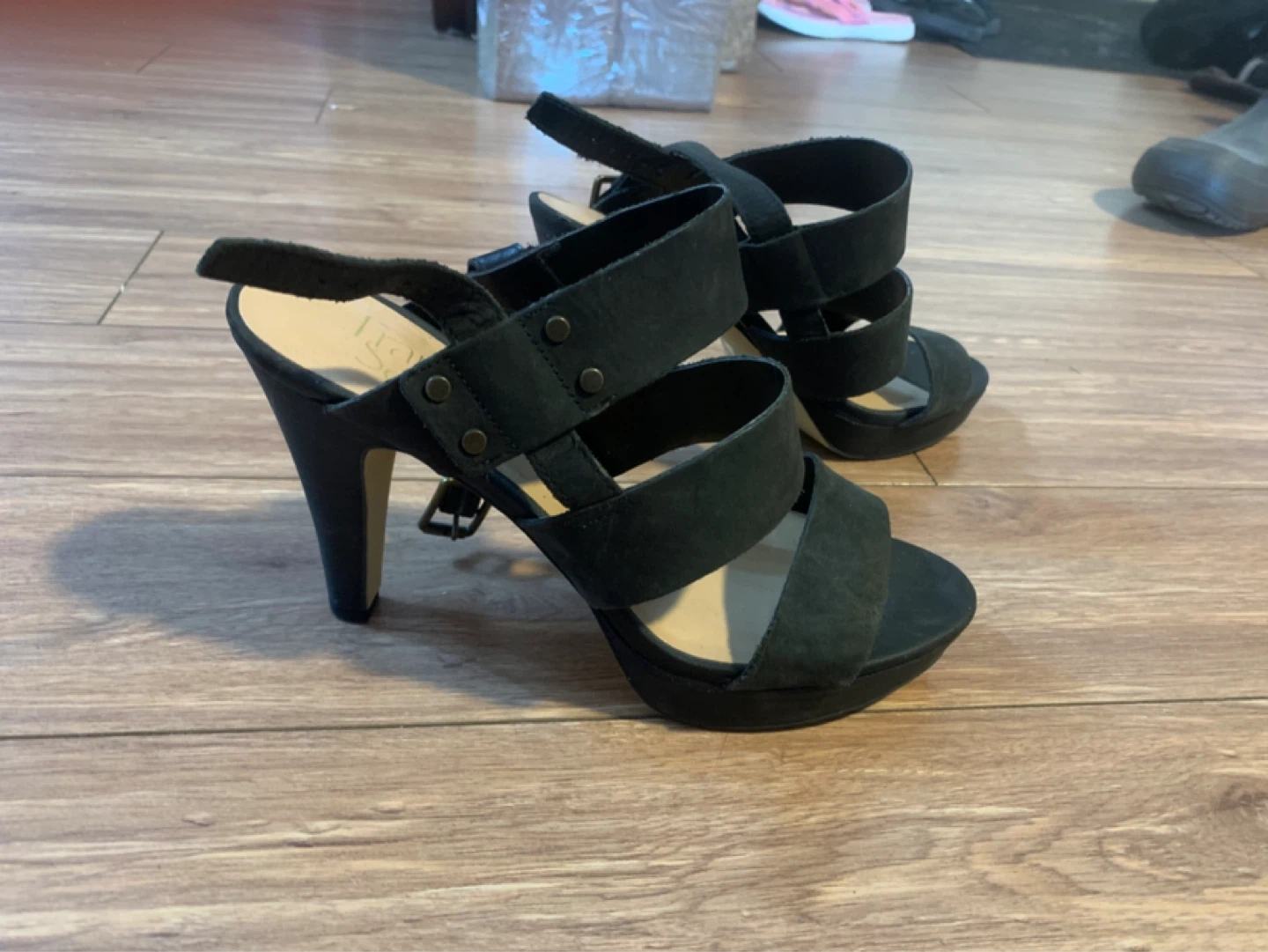 Franco Sarto Black Suede Platform Heels