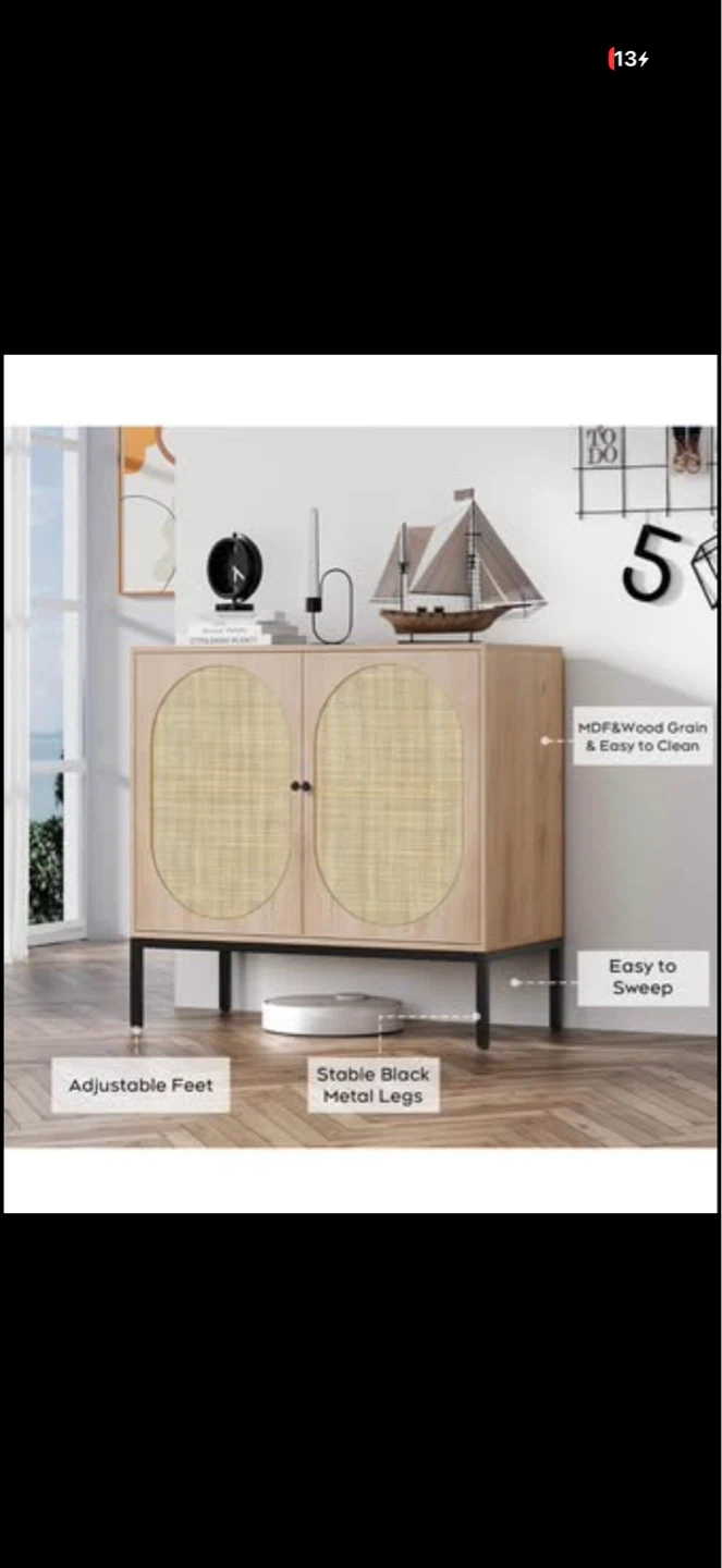 2-Door Rattan Cabinet with Adjustable Feet - photo 2