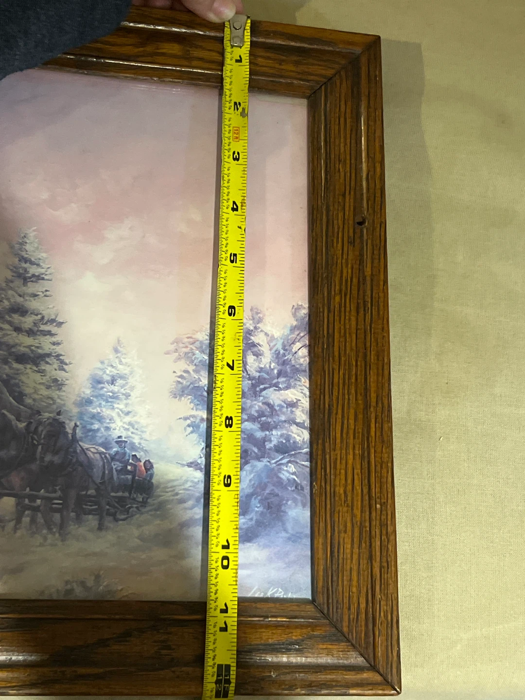 Framed Winter Scene Painting with Horse and Carriage - photo 2